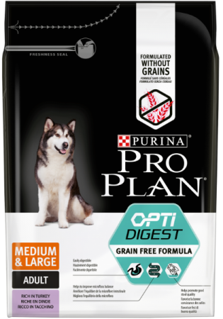 Pro Plan Adult Medium & Large Opti Digest Grain Free (индейка) в зоомагазине Лепшы Сябар