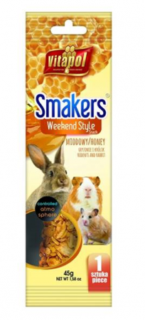 Лакомство Vitapol для грызунов и кроликов Smakers Weekend Style зерновые палочки с медом, 45 г. в зоомагазине Лепшы Сябар