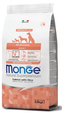 Monge Dog Speciality Monoprotein All Breeds (лосось, рис) в зоомагазине Лепшы Сябар
