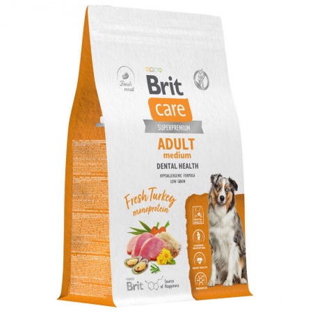Brit Care Dog Adult Medium Dental Health (индейка) в зоомагазине Лепшы Сябар