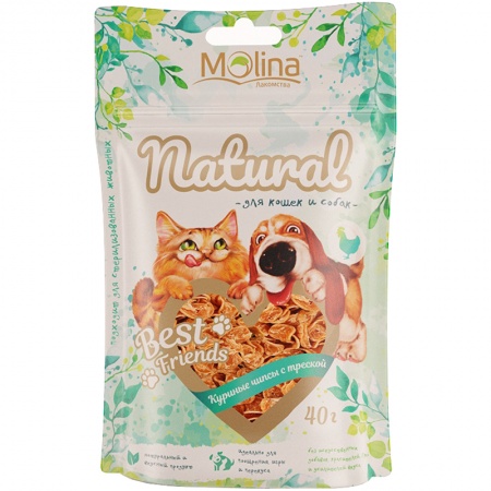 Molina BEST FRIENDS Чипсы из курицы и трески, 40 г в зоомагазине Лепшы Сябар