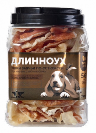 GreenQZin "Длинноух" (кроличьи уши с мясом), 750 г в зоомагазине Лепшы Сябар