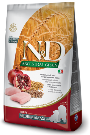 Farmina N&D Ancestral Grain Puppy Medium & Maxi (курица, гранат) в зоомагазине Лепшы Сябар